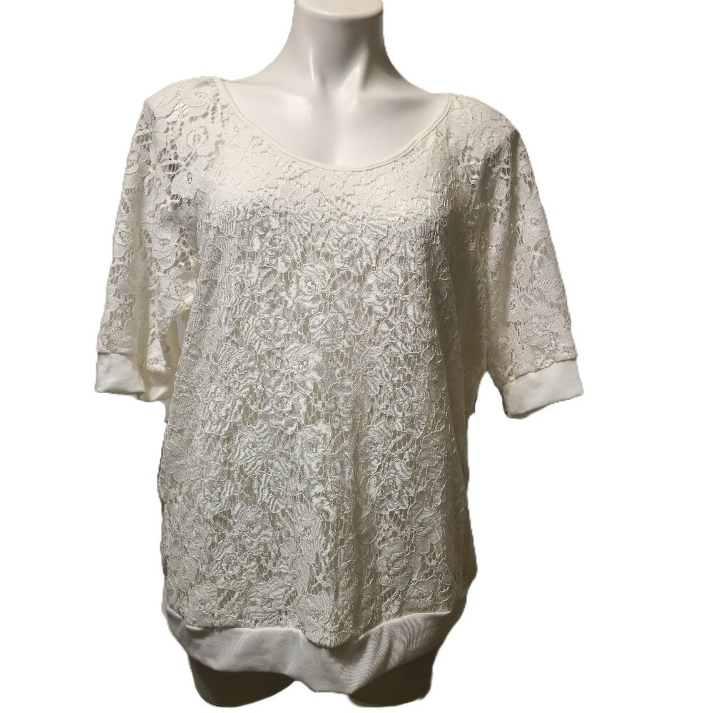 ❤️ 4/$20 New Directions top Women's large white-lace blouse lined Back zipper